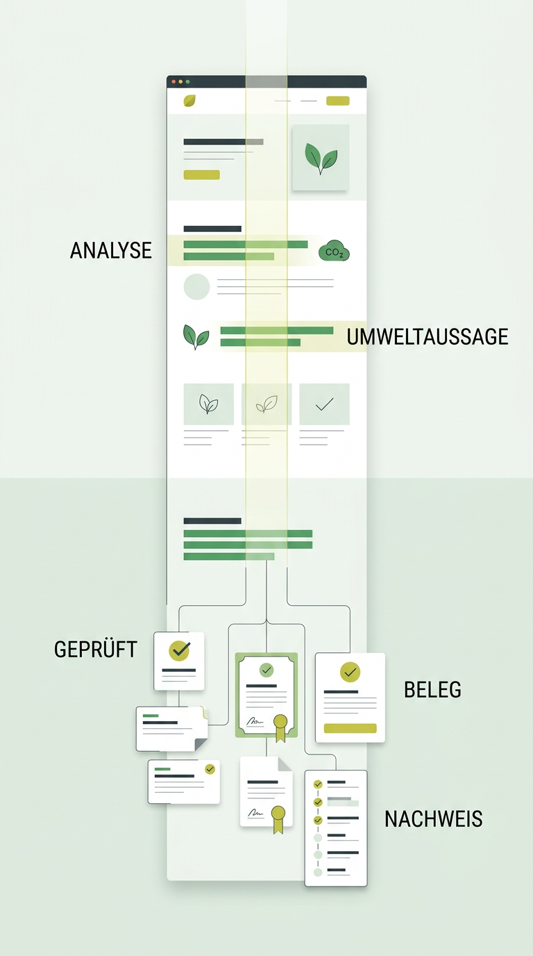 Illustration erkannter Umweltaussagen, die mit Belegen verknüpft werden